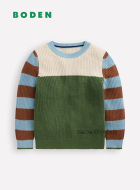 英国Mini BODEN儿童蓝绿色条纹毛衣针织套头衫纯棉2-14岁B3061