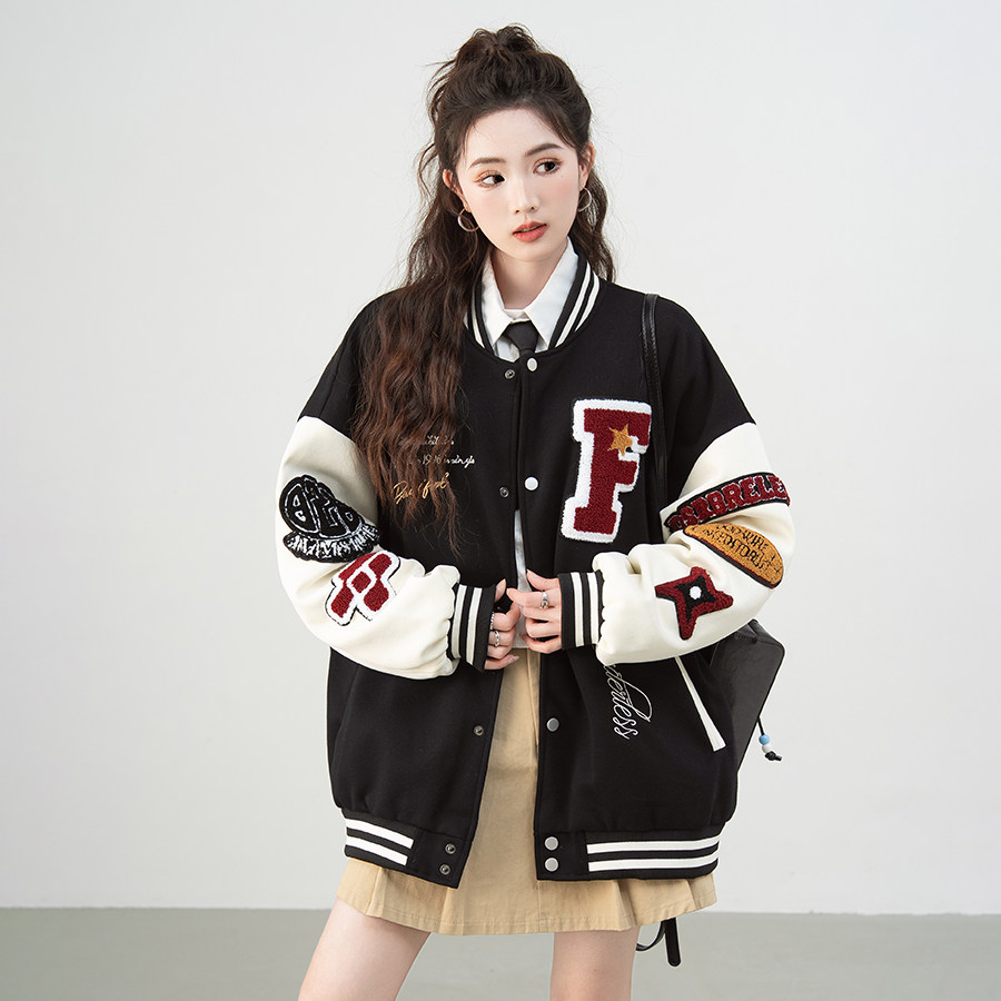 美式复古情侣棒球服外套女2025春秋新款宽松大码学生字母百搭夹克