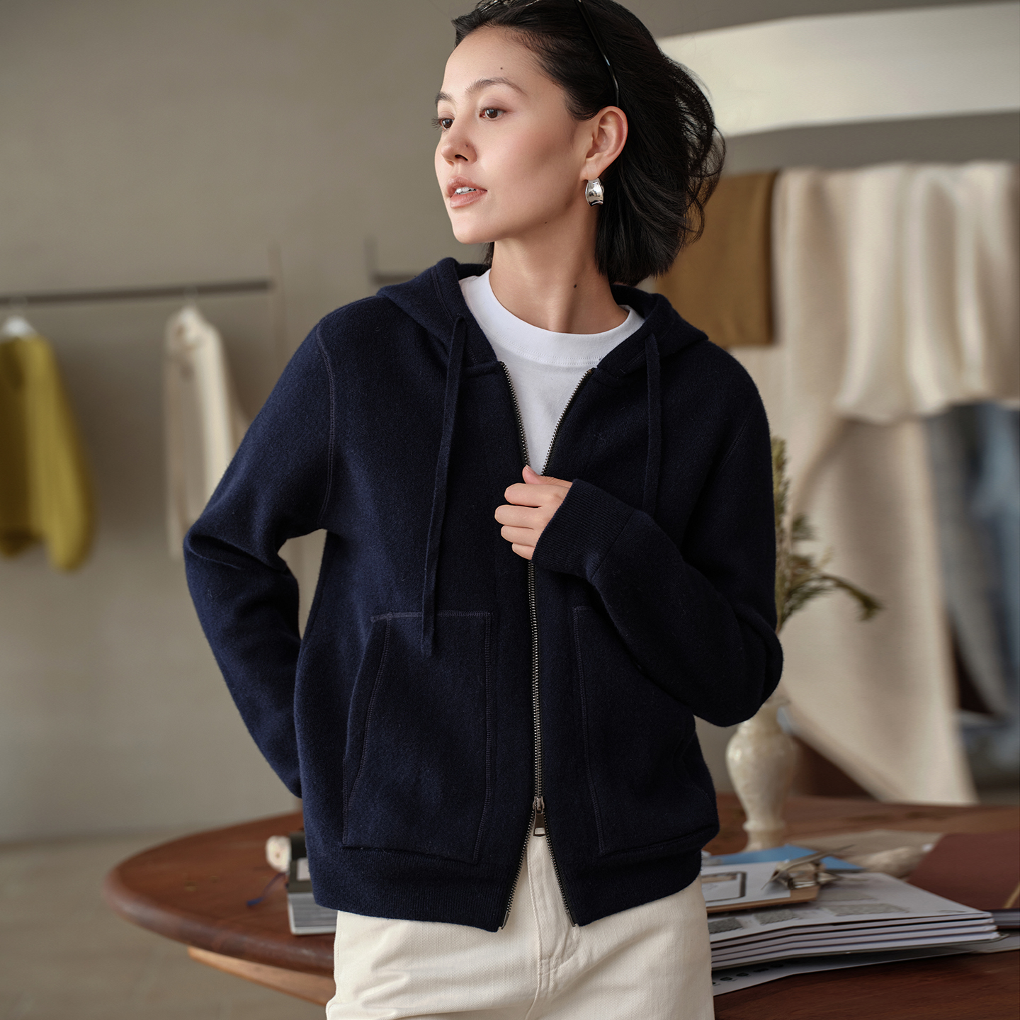 重磅加厚！羊绒衫女连帽卫衣拉链开衫100纯羊绒毛衣休闲外套