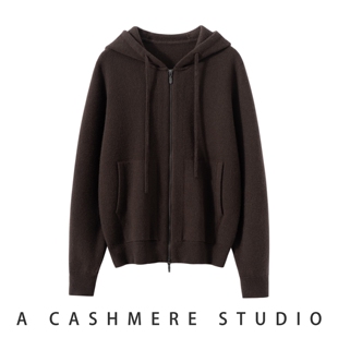 秋冬100%纯山羊绒衫 宽松毛衣外套加厚保暖上衣休闲 女连帽针织开衫