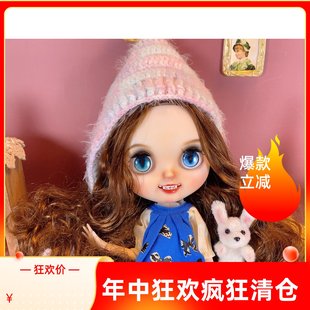 blythe小布改娃 定制定金 虎牙女孩 开笑红嘴唇配红色闪眼皮