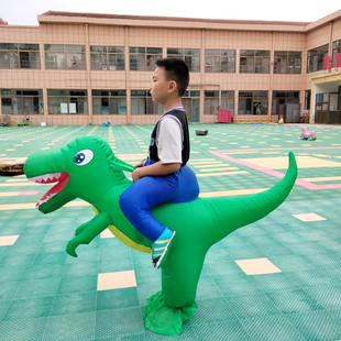 侏羅紀演出服幼兒園綠色霸王龍衣服幼兒騎行充氣恐龍親子玩偶服