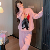 软绵绵冬季 睡衣女保暖加厚加绒甜美卡通小熊软糯慵懒风家居服套装