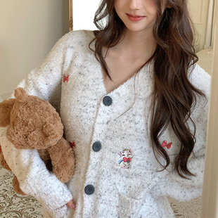 新款冬季睡衣女软绵绵保暖家居服套装可爱少女风开衫可外穿两件套