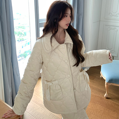 特厚三层夹棉法式冬季睡衣女长袖长裤家居服套装高级感气质可外穿