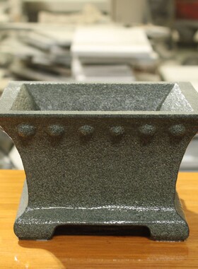 青石一体盆绿植手工石头盆器复古花盆室内桌面摆设石材盆景花卉瓶