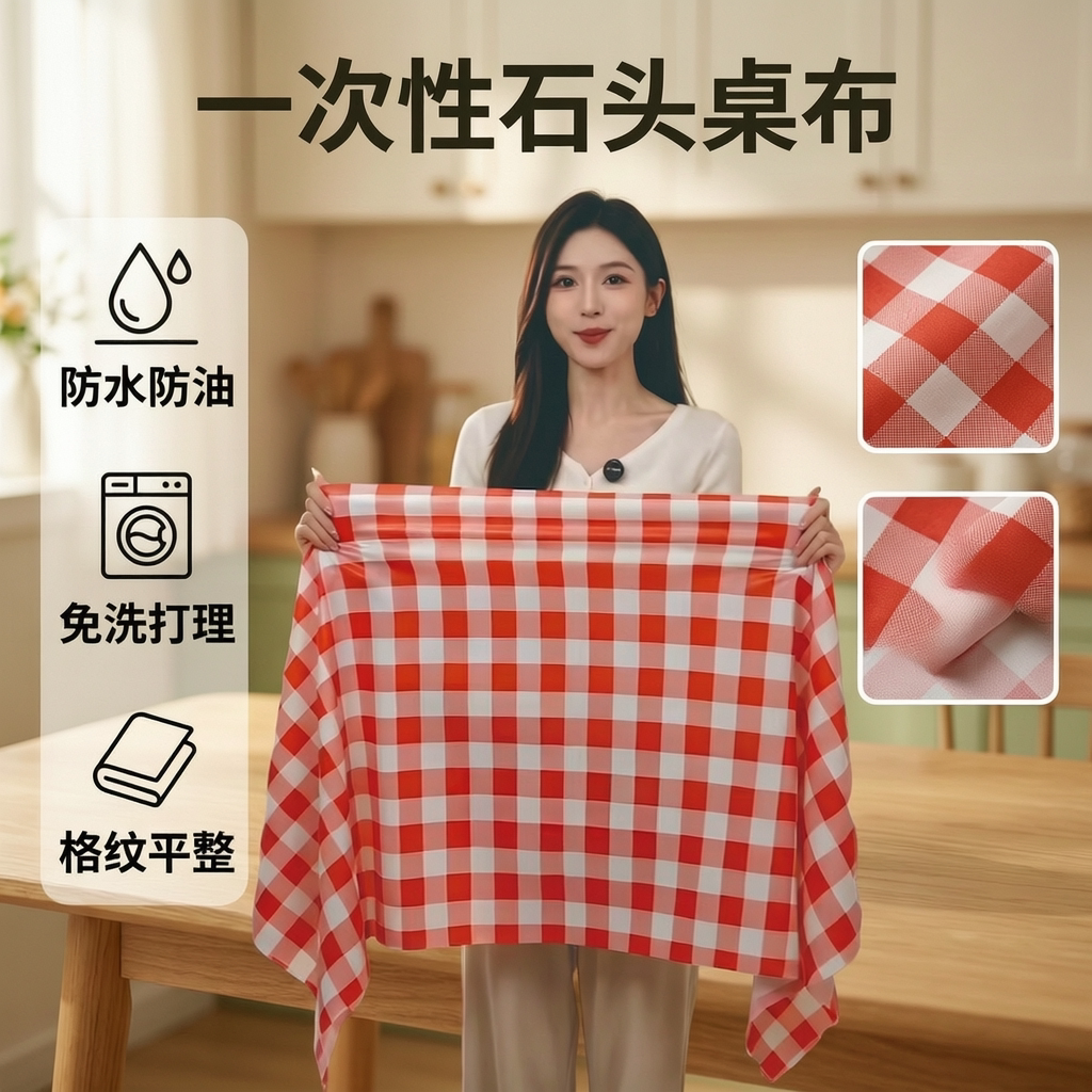 长方形圆桌一次性桌布加厚防水防油餐桌布餐厅酒店商用台布石头布