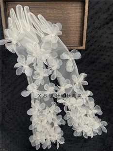 超仙香槟色花瓣手套新娘结婚高级感配饰婚纱礼服拍照道具森系旅拍