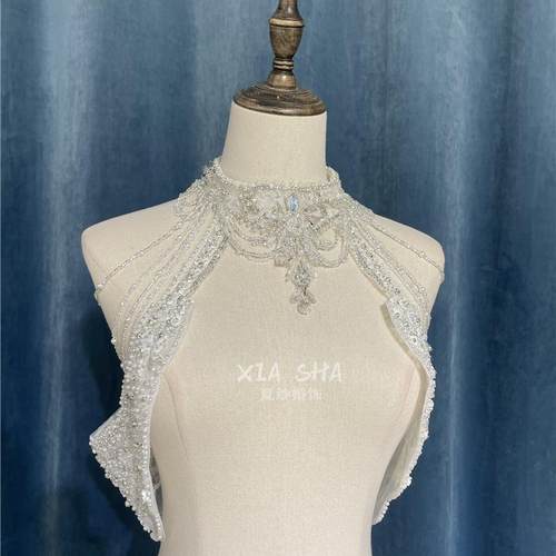 重工新娘婚纱改款式手工串珠配饰肩膀配饰遮手臂项链肩链单独领子