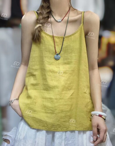 ED,7245#韩版麻棉女吊带背心纯色宽松打底衫文艺百搭休闲时尚森系