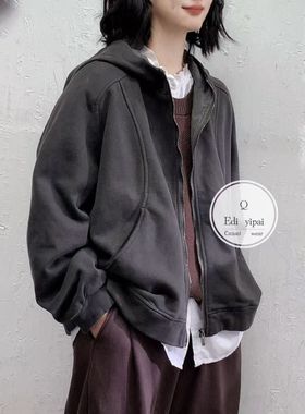 ED，33046#雪花绒加厚加绒带帽做旧复古简约时尚百搭外套女