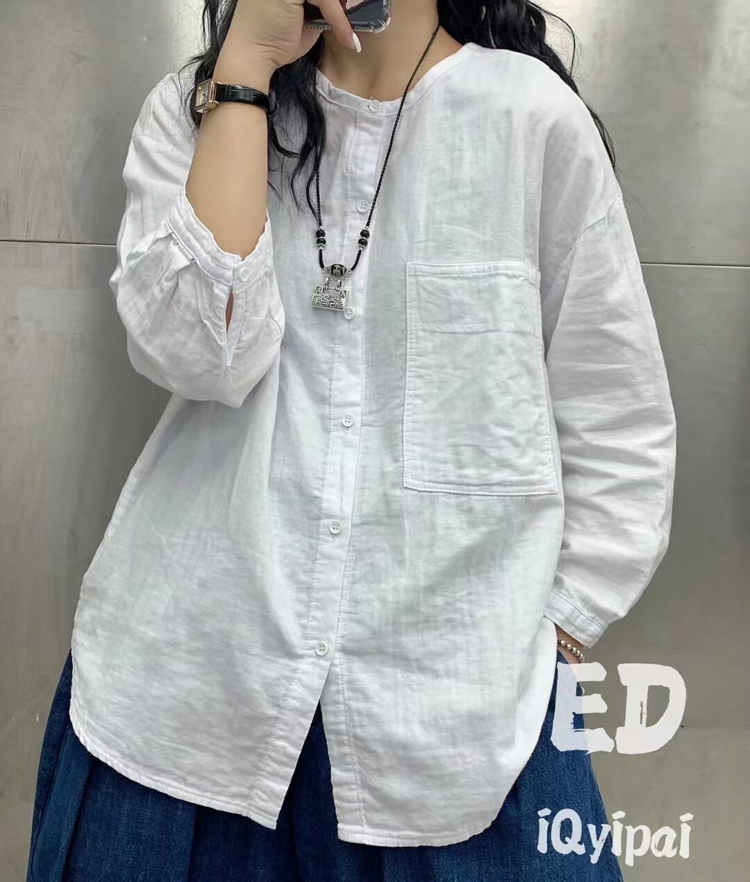EDIQYIPAI双纱棉麻3801#女复古宽松文艺开衫女纯棉麻衬衣女款透气