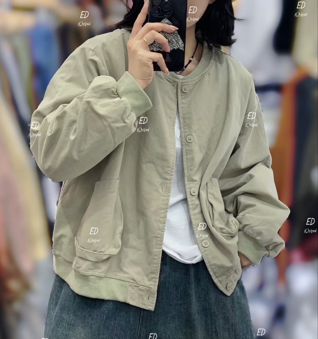 ed7298#新款纯色加厚砂洗加里棒球服简约外套百搭休闲宽松上衣女