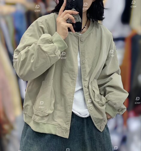 ed7298#新款纯色加厚砂洗加里棒球服简约外套百搭休闲宽松上衣女
