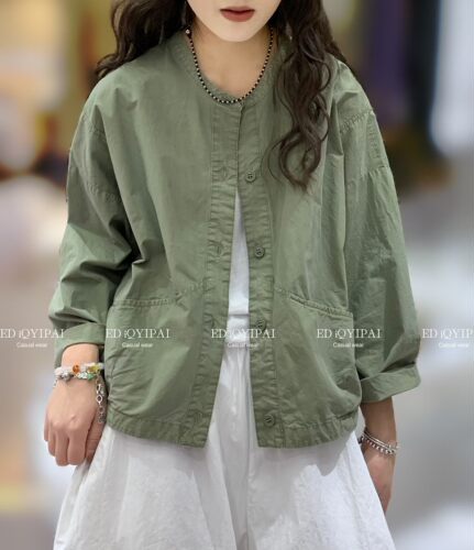 ED3473#春夏季宽松显瘦纯色圆领外搭外套女复古文艺休闲百搭外套