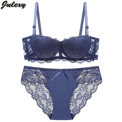 Julexy Solid Color Sexy Áo lót ren châu Âu và châu Mỹ Nữ Cám dỗ Thong Thin Cup CD Cup Bộ đồ lót đồ tắm biển