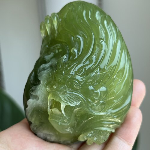 天然岫玉三家子深绿色大龙手把件龙腾盛世生意兴隆手工雕刻正品