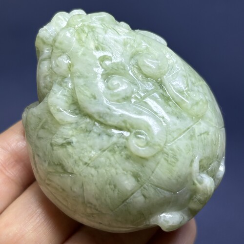 天然岫玉油翠飘花龙龟手把件50.3-57.8-33.9mm小摆件茶宠手工雕