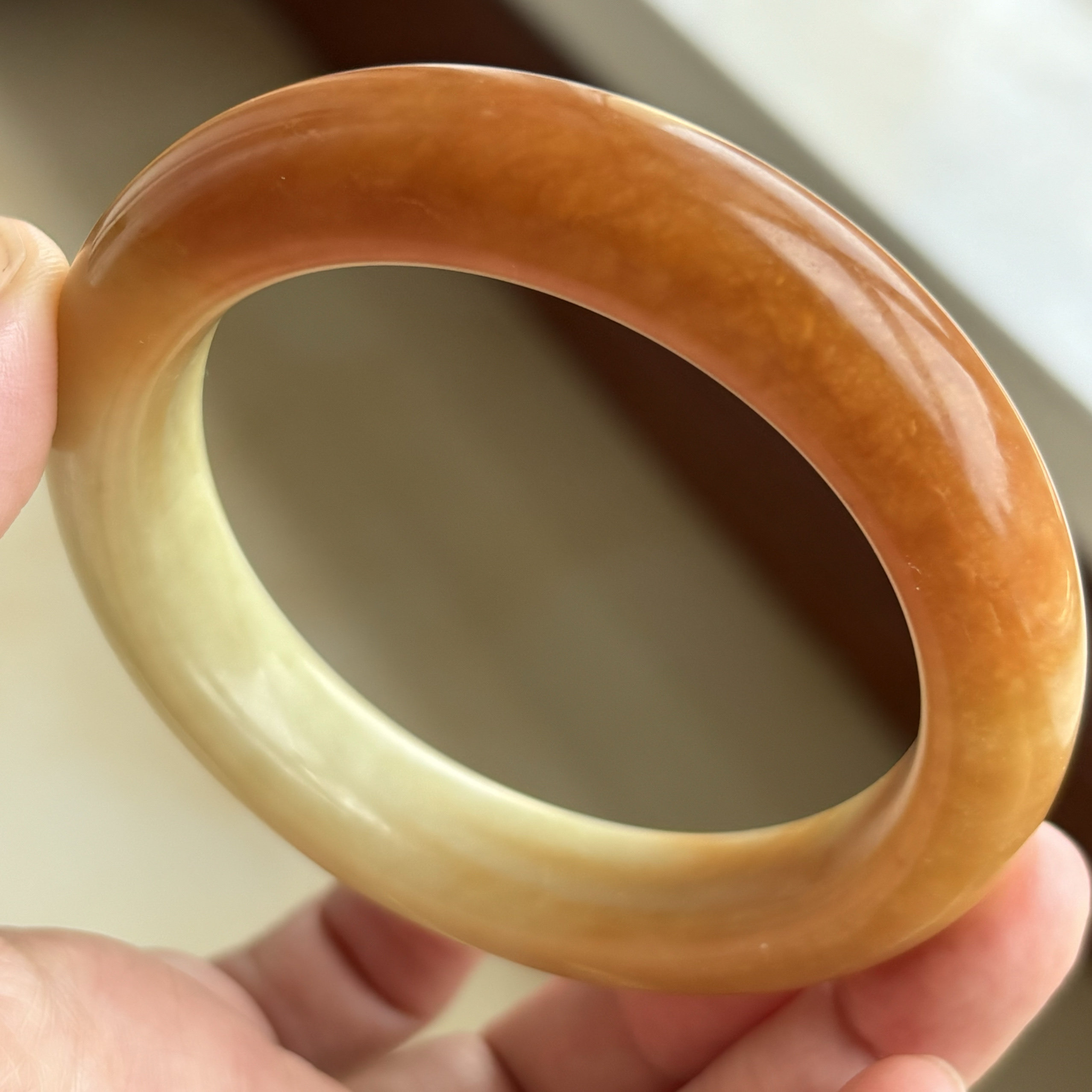 天然岫玉辽阳花玉橘白俏色女士手镯60.5-14.5.10.7mm正品包邮保真