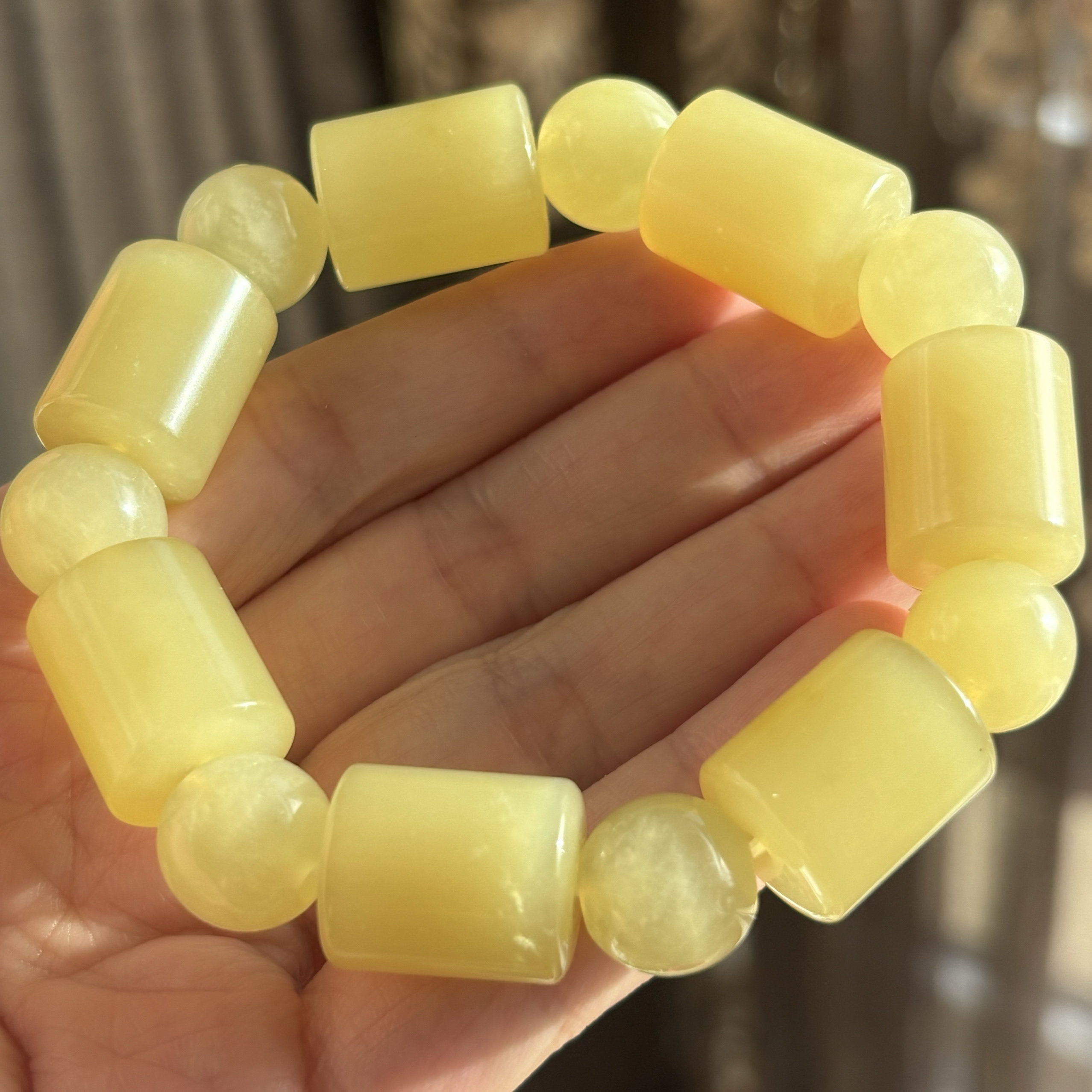 天然岫玉辽阳花玉奶黄包桶珠手链油脂料男女手串正品包邮可盘玩