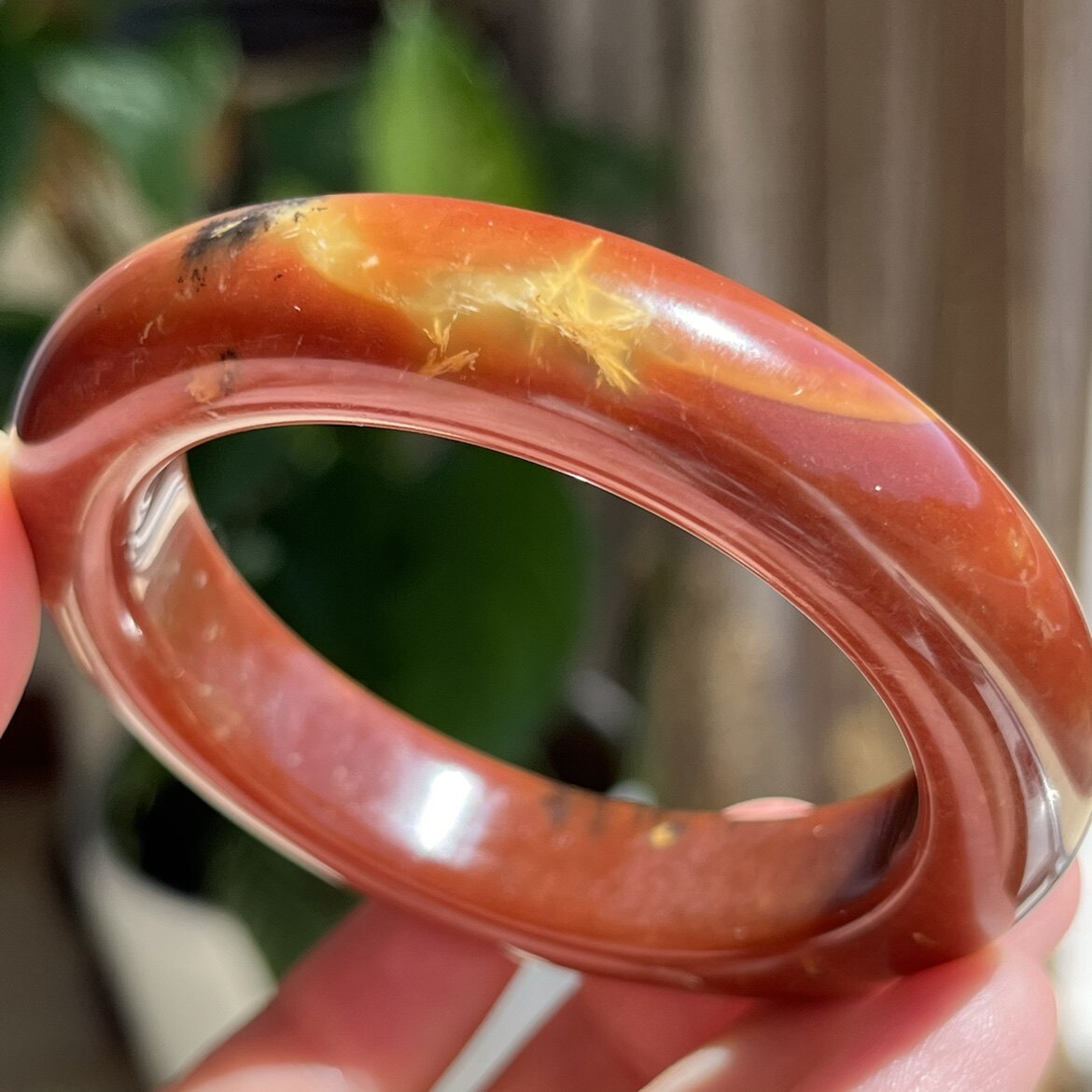 天然岫玉辽阳红飘金纱手镯55口径飘金草花黑草花正品包邮