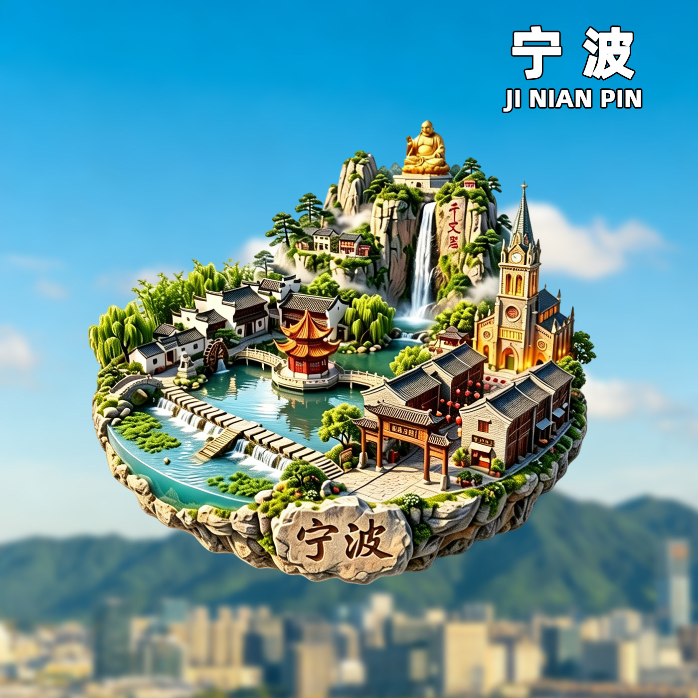 【宁波】文创金属冰箱贴溪口雪窦山城隍庙月湖公园鼓楼旅游纪念品