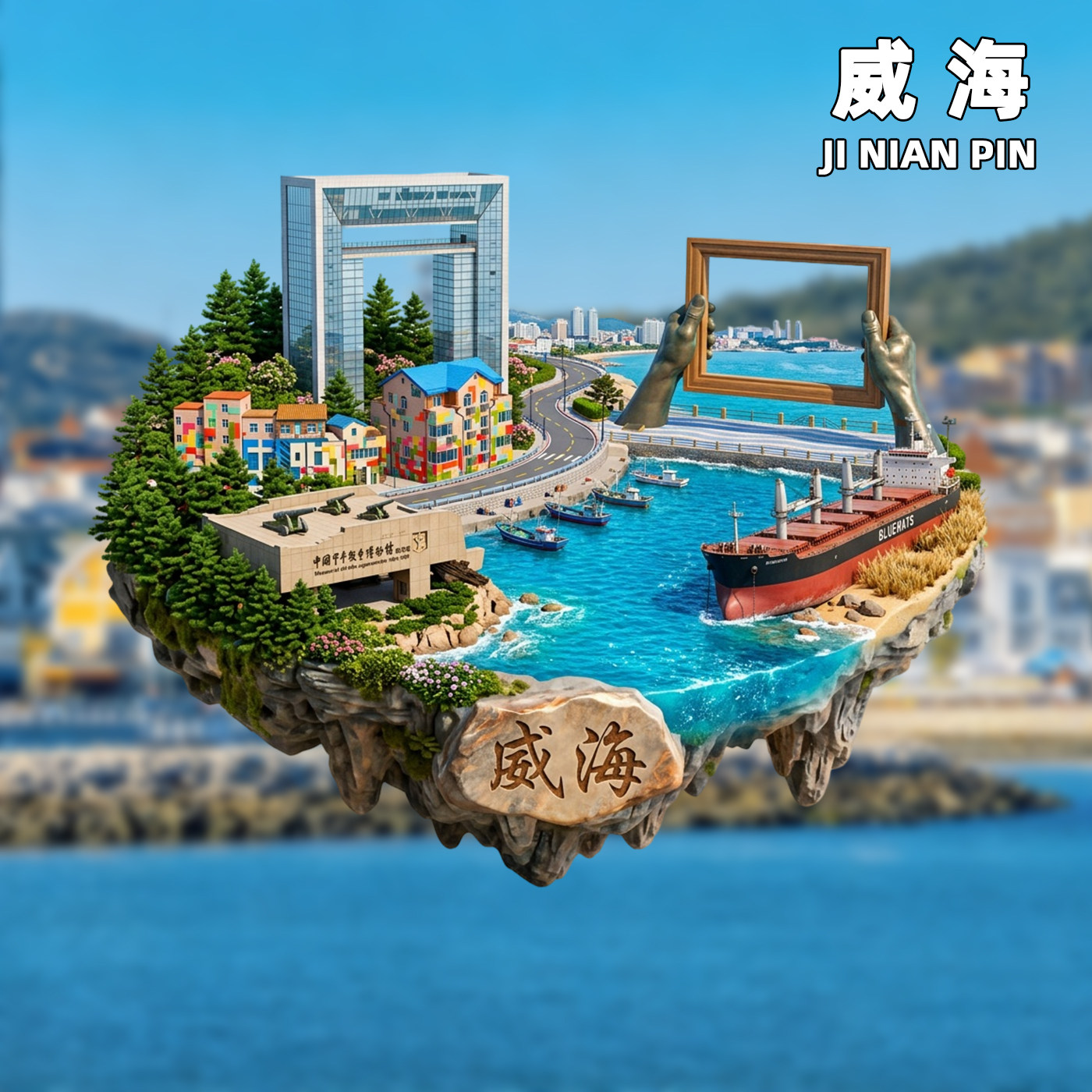 【威海】文创刘公岛猫头山威海公园火炬八街金属冰箱贴旅游纪念品 - 实物图