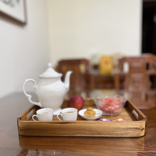 日式相思木托盘长方形手提家用杯茶茶水木质茶盘糕瓜果实木收纳盘
