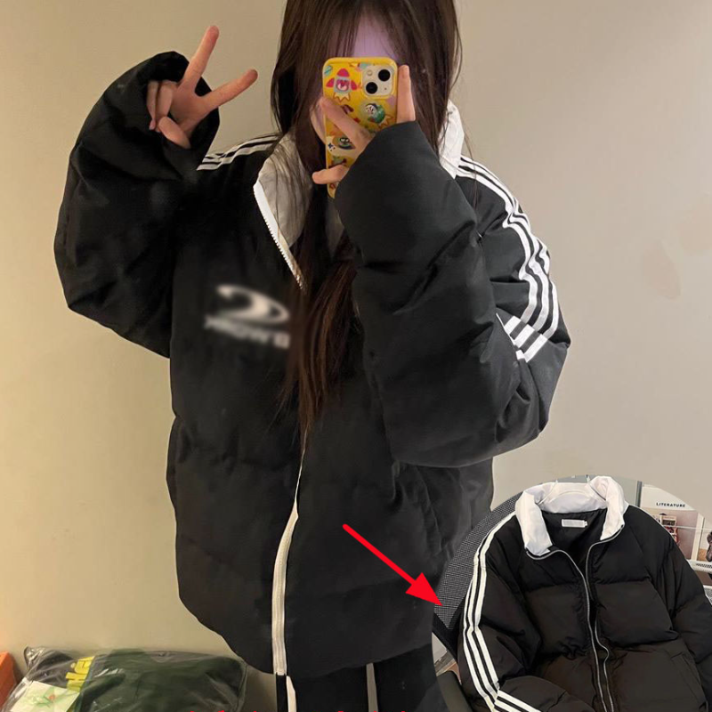 复古ins黑白条纹印花棉服外套女冬季新款国潮宽松加厚休闲面包服,童装/婴儿装/亲子装,棉袄/棉服,淘宝优惠券,粉丝福利购,淘宝优惠卷