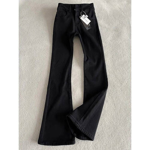 黑色柳叶弯刀微喇牛仔裤男款美式高街vibe修身童装显瘦窄版微喇裤