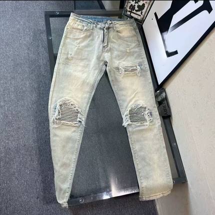 高街美式潮牌新款牛仔裤男百搭破洞中大童装修身直筒潮流休闲长裤