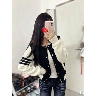 中大童装社会女外套快手网红同款学院风韩版拼色开衫棒球服上衣潮