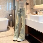 微喇叭牛仔裤 中大童ins小个子复古马蹄裤 子美式 加绒款 高腰喇叭裤