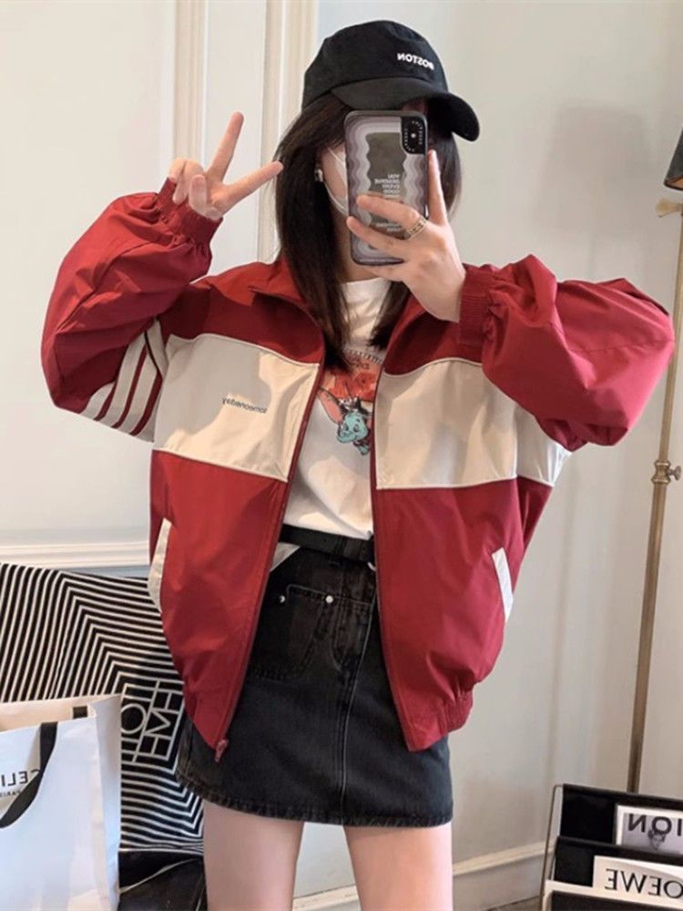 立领夹克外套女2024春秋新款宽松休闲冲锋衣外穿百搭美式棒球服潮