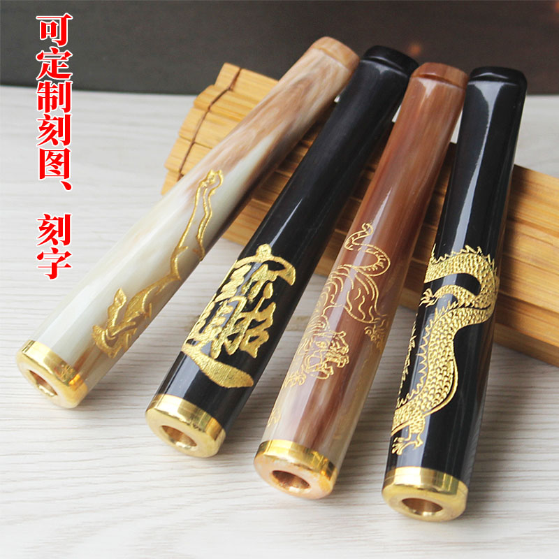 95mm长大号黑花牛角活性炭光面过滤烟嘴拉杆与9mm活性炭芯切换用