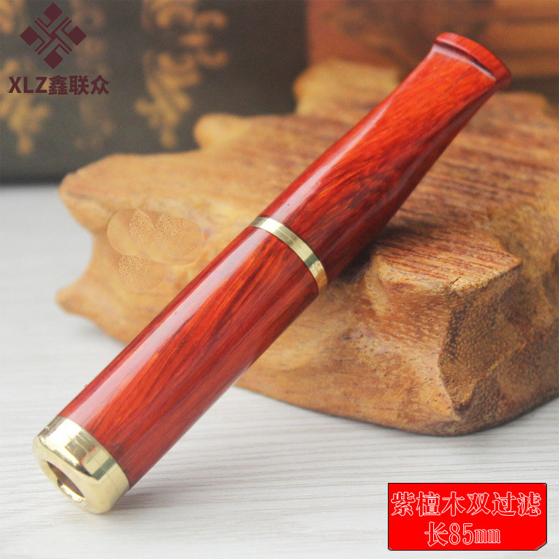 85mm长紫檀木双重过滤烟嘴拉杆与活性炭双过滤烟具粗烟款赠中细头