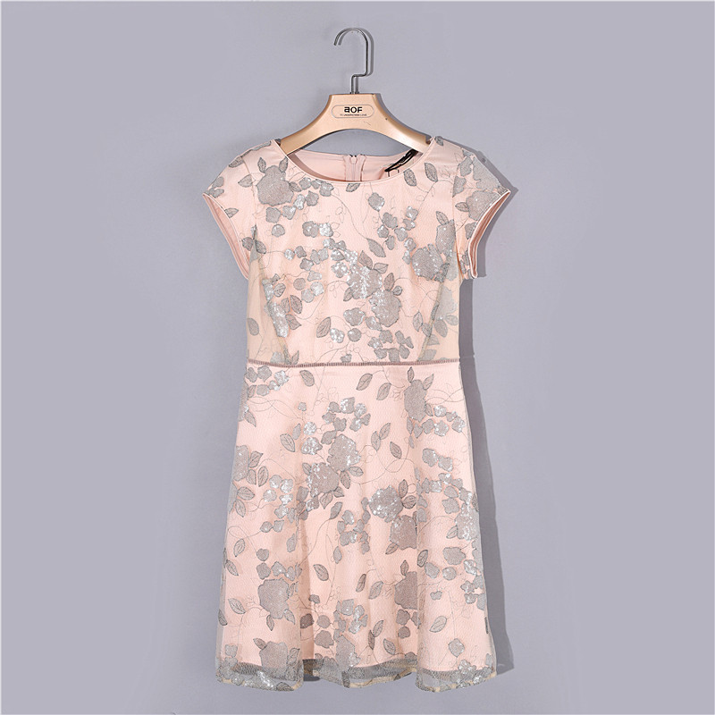 CF专柜正品折扣品牌女装夏季肉粉色网纱绣花连衣裙7361LC135