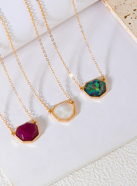 原创设计 欧美饰品几何鲍鱼贝白贝壳石头精美短款INS风百搭项链女