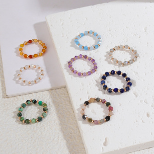 潮流设计开发 欧美风饰品 天然碧玺刻面串珠弹力线个性戒指女