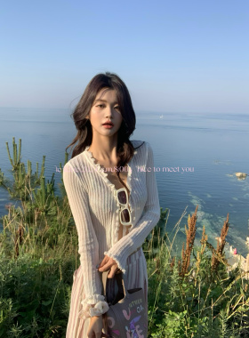 LE LIEBE 夏季新款法式甜美温柔风 木耳边针织镂空 薄款开衫 防晒