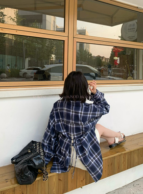 LE LIEBE 美式复古格子衬衣外套 宽松百搭 后开衩系带 高级设计感