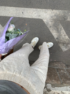 LE LIEBE女夏季 薄款松紧腰直筒长裤 设计感裤子 镂空法式 百搭
