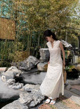 LE LIEBE 夏季 高端桑蚕丝套装 高级感新中式 无袖 仙气长裙 v领