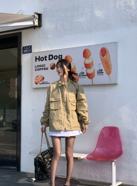 LE LIEBE 韩版松弛工装风 复古翻领拉链抽绳夹克外套 褶皱设计感