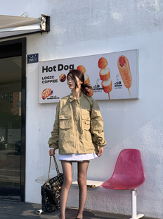 LE LIEBE 韩版松弛工装风 复古翻领拉链抽绳夹克外套 褶皱设计感