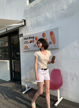 LE LIEBE 白色休闲短裤 简约高腰A字版 宽松显瘦热裤 百搭好看
