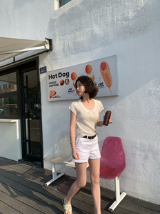 LE LIEBE 白色休闲短裤 简约高腰A字版 宽松显瘦热裤 百搭好看