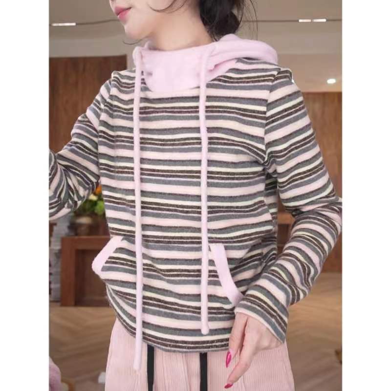 【送运费险】撞色磨毛连帽卫衣女