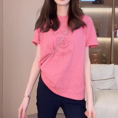 【送运费险】玫瑰印花短袖T恤女