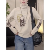 设计感时尚 加厚双面德绒高领印花长袖 T恤女2026早春新款 潮流上衣